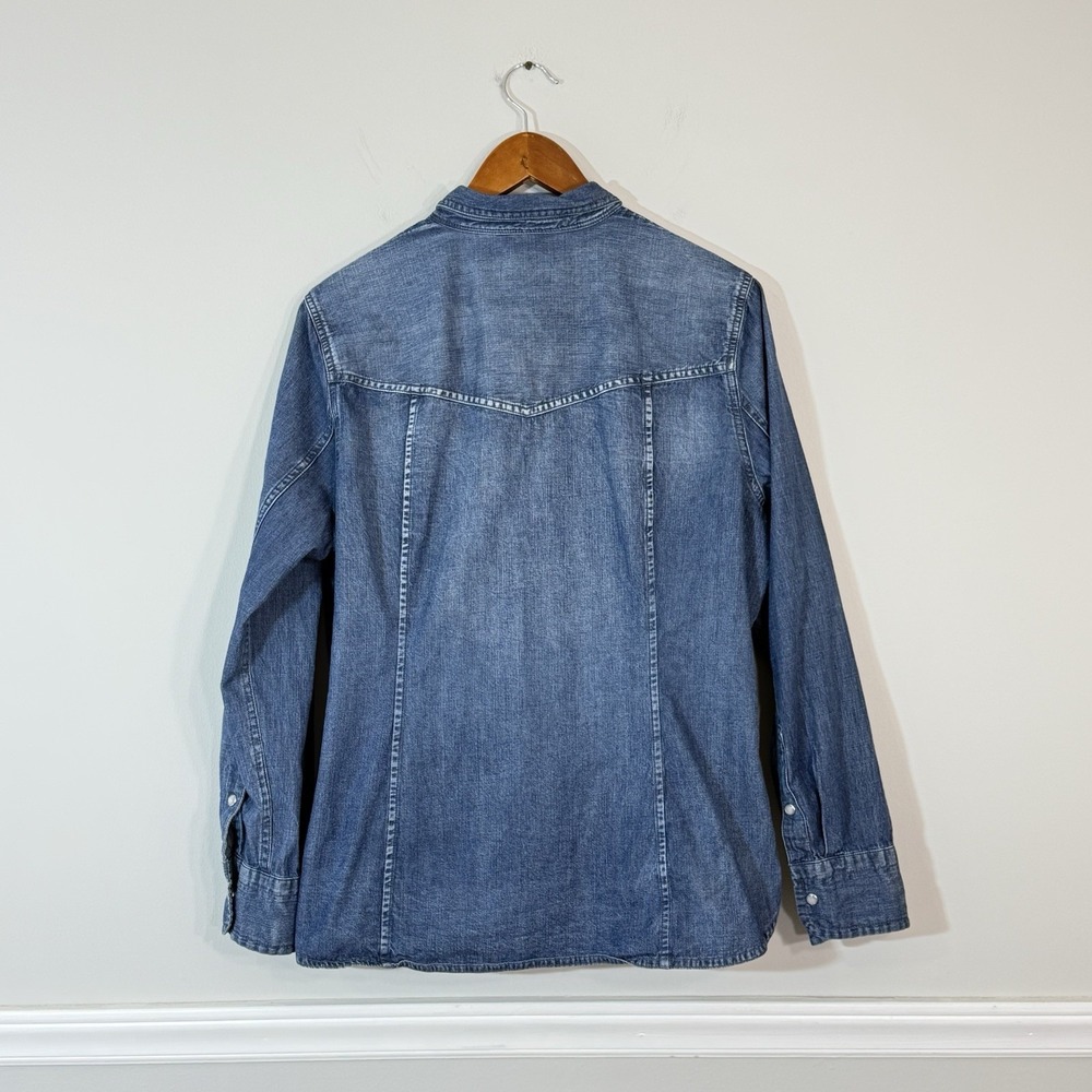 J Crew Slim-Fit Chambray Shirt Womans Sz 14 Western Pearl Snap Cotton Rodeo Boho - Picture 3 of 13